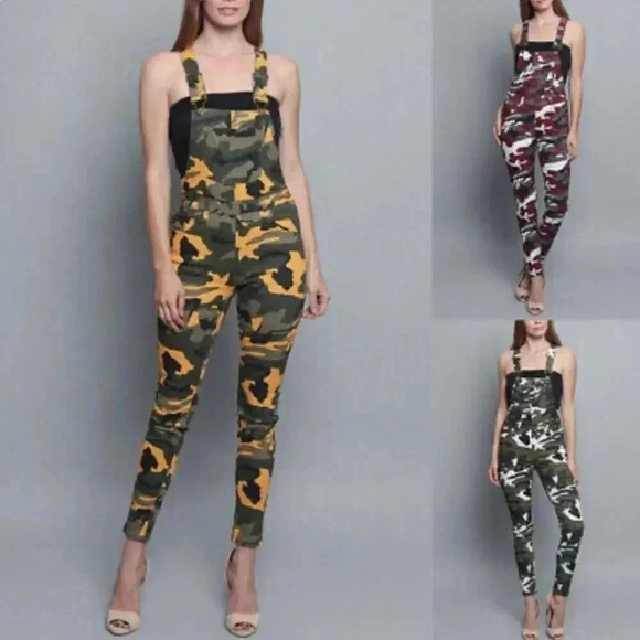 American Bazi Size Medium Bib Overalls Camouflage Streetwear Jumpsuit Yellow Gra - Picture 1 of 13